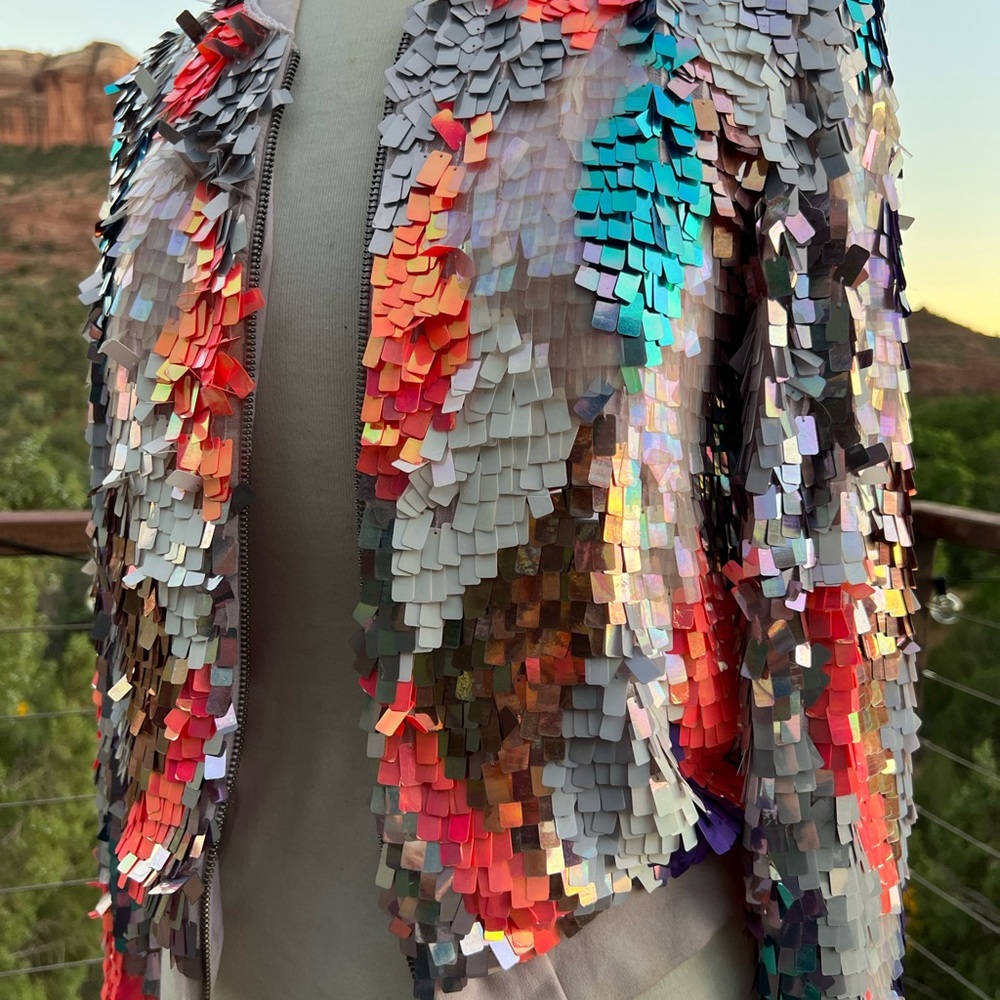 Vintage French Connection Bomber Sequin Jacket multicolor